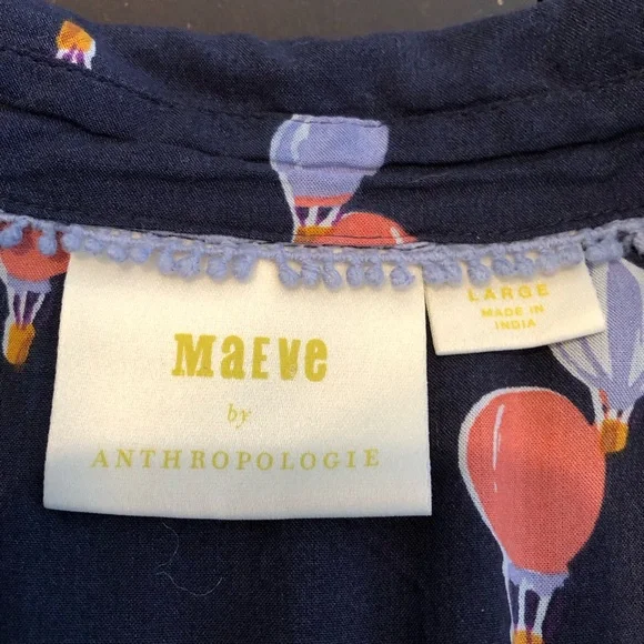 Anthropologie Maeve navy blue pink hot air balloon sleeveless top size Large - Picture 9 of 16
